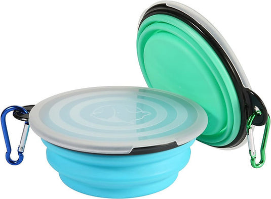 SLSON Collapsible Bowl with Cover Lids,2 Pack Dog Travel Bowls Portable Foldable
