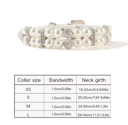 2-Piece Pearl Dog Collar and Leash Set PU Leather Pearl Collar with Crystal Rhinestones